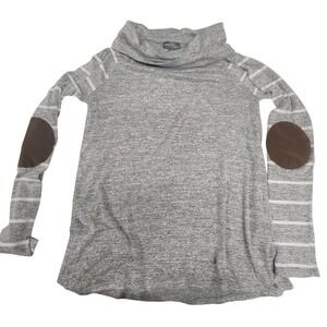 Market & Spruce Women's Gray Striped Sleeve Elbow‎ Patch Cowl Neck Top
